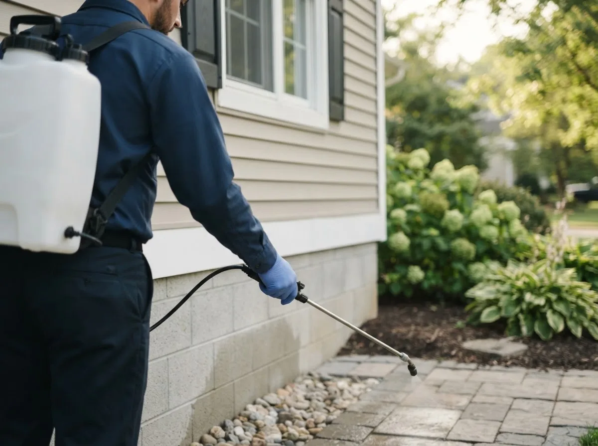 Pest control technician inspecting a home in Markleysburg, PA